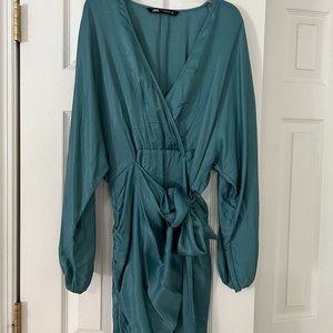 Turqouise Blue Silk Mini Wrap Dress